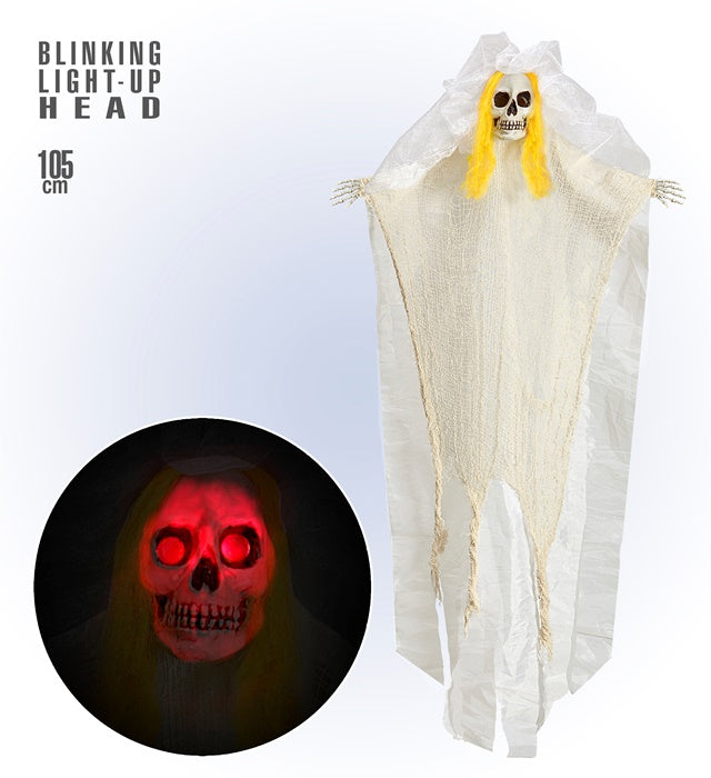 Skelettbraut Halloween-Dekoration mit leuchtendem Kopf und 105 cm Höhe