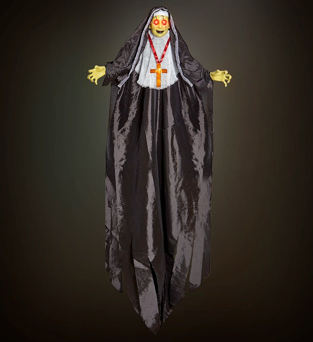 Zombienonne Halloween-Dekoration mit pulsierenden LED-Augen 137 cm