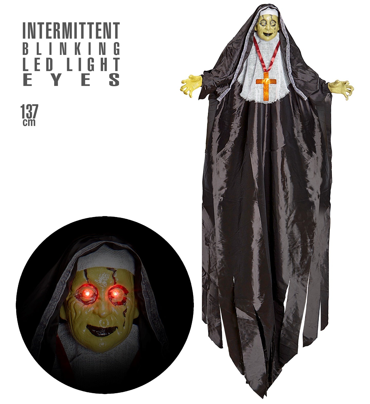 Zombie Nonne 137cm mit LED Augen pulsierend