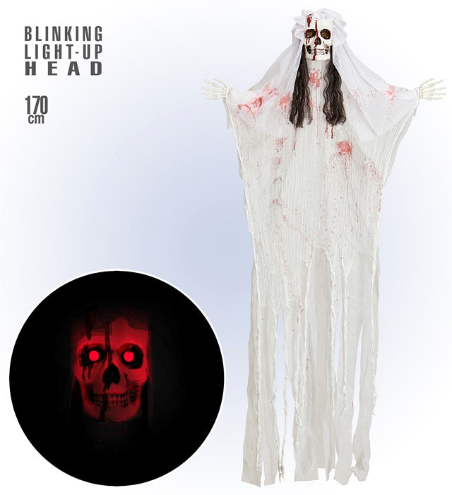 Skelettbraut Halloween Deko mit blinkendem leuchtendem Kopf, 170 cm groß