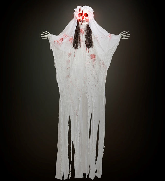 Skelettbraut Halloween Deko mit blinkendem leuchtendem Kopf, 170 cm groß