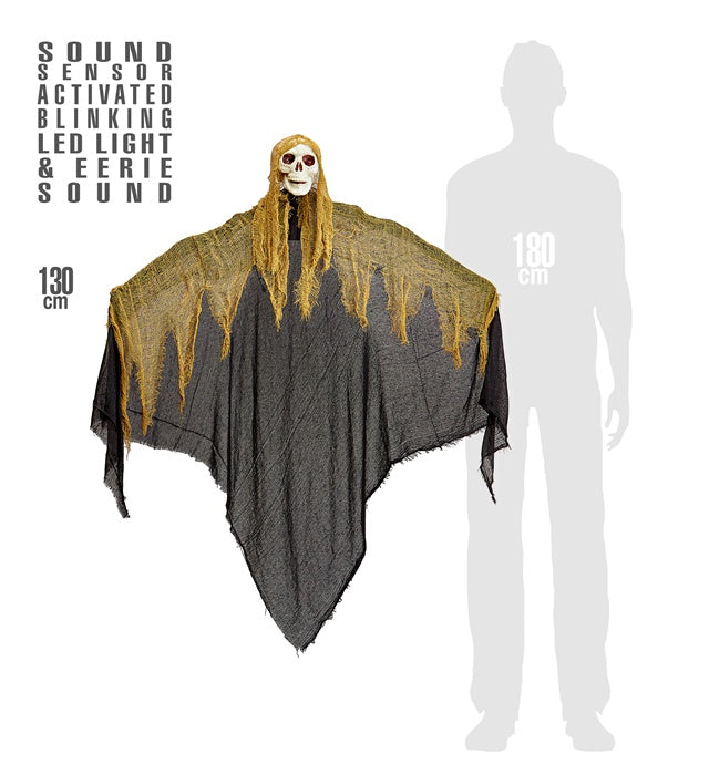 Sensenmann Halloween-Figur 130 cm mit blinkenden LED-Augen und Geräuschsensor