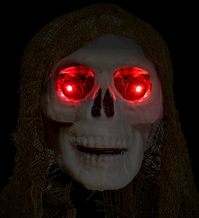 Sensenmann Halloween-Figur 130 cm mit blinkenden LED-Augen und Geräuschsensor