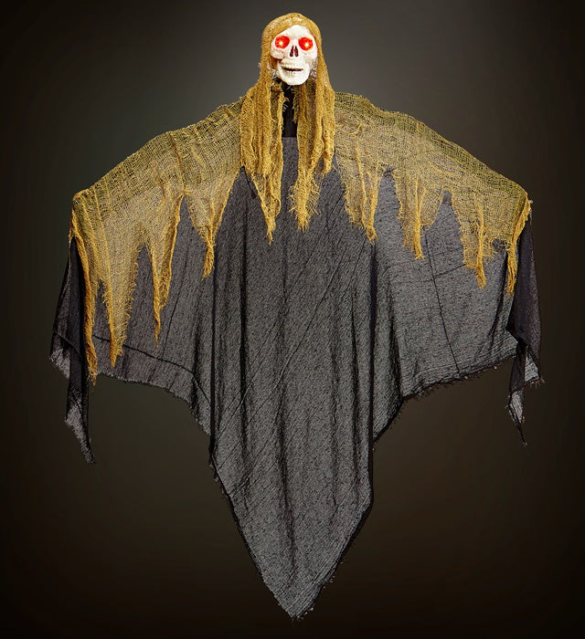 Sensenmann Halloween-Figur 130 cm mit blinkenden LED-Augen und Geräuschsensor