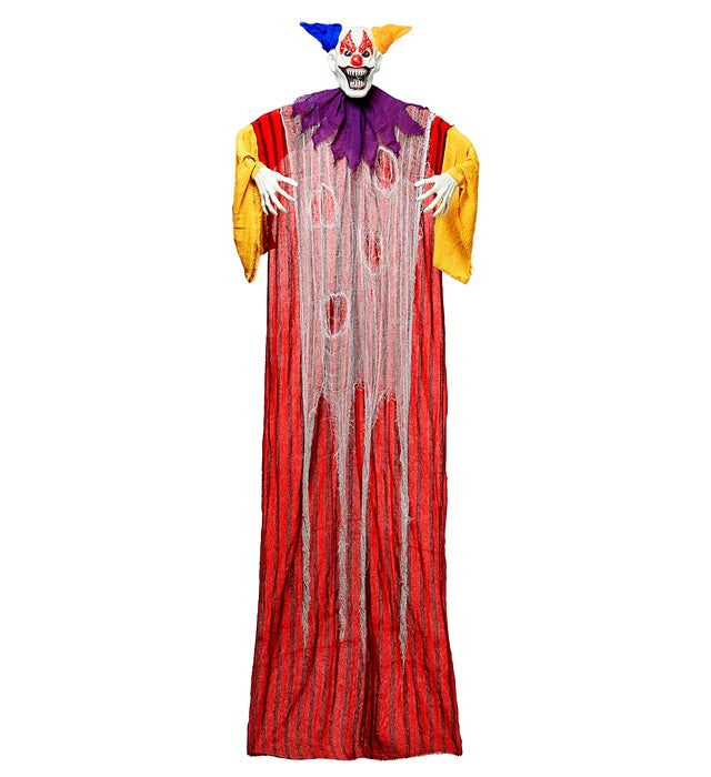 Horror Clown mit pulsierend blinkenden, farbwechselnden LED-Augen, 232 cm grosse Halloween-Dekoration