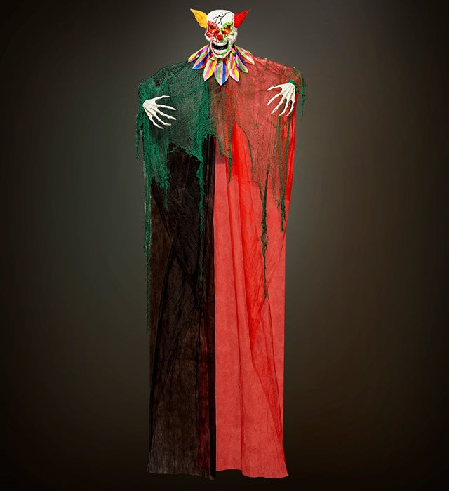 240 cm hoher Horrorclown mit blinkenden LED-Augen und gruseliger Zirkusmusik