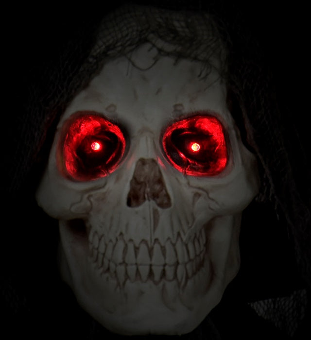 Sensenmann Dekofigur 240 cm mit pulsierenden LED-Augen und Geräuschaktivierung