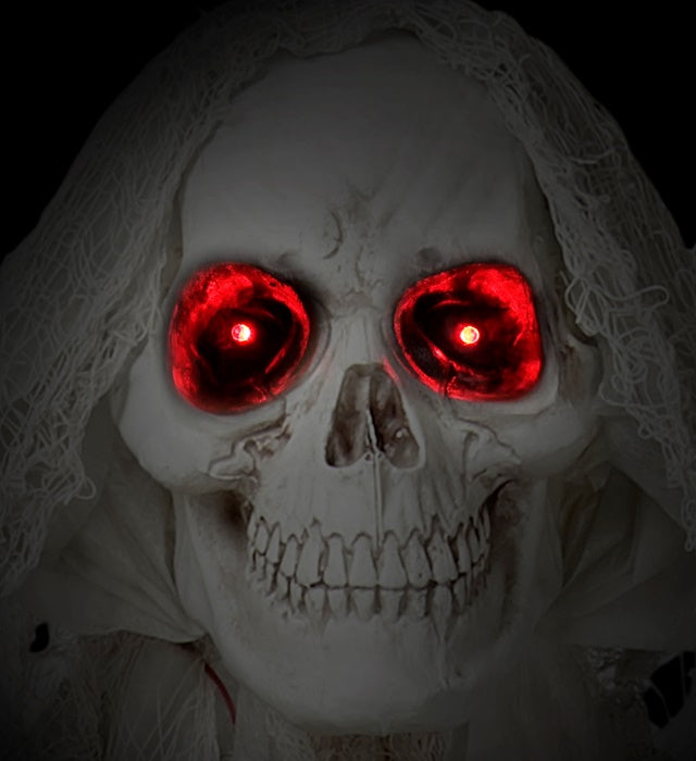 Sensenmann-Figur 240 cm mit pulsierenden LED-Augen und gruseligen Geräuschen