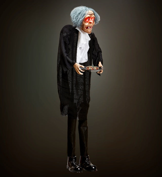 Lebensechter Butler Halloween Dekoration mit roten blinkenden LED-Augen, 120 cm gross