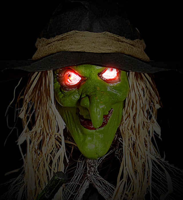 "HEXE MIT BESEN, ROTE WECHSELND BLINKENDE LED AUGEN " 240 cm Schwarz