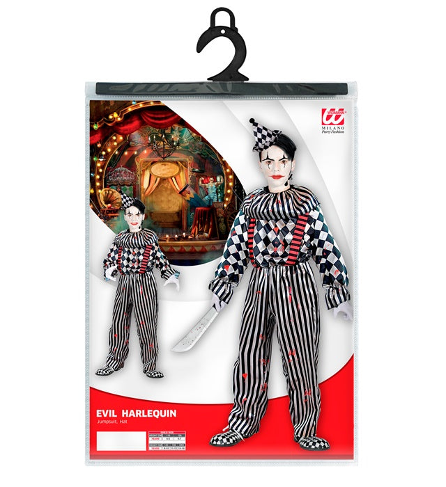 Retro Clown Kostüm mit buntem Overall, Clownkragen und Hosenträgern