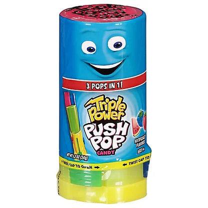 Bazooka Triple Push Pop Lolli 34 g mit drei Geschmacksrichtungen