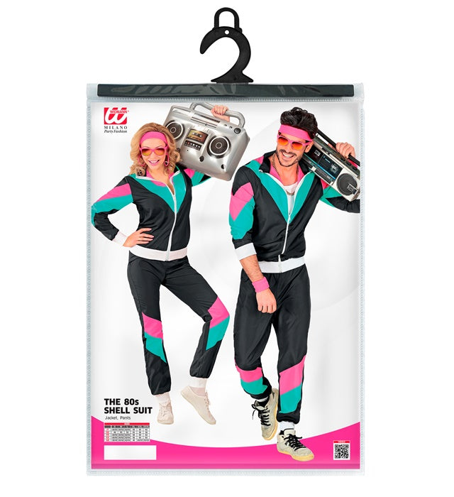 80er Jahre Trainingsanzug im Retro-Stil mit Jacke und Hose in leuchtenden Farben