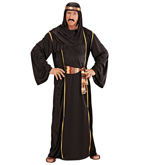 Arabisches Scheich-Kostüm mit langer Robe, Weste, Gürtel und Kopftuch