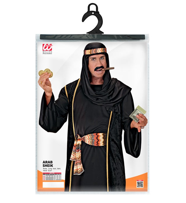 Arabisches Scheich-Kostüm mit langer Robe, Weste, Gürtel und Kopftuch