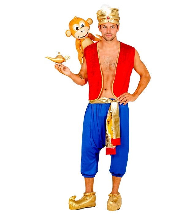 Aladdin Kostüm Set mit Weste, Hose, Schärpe und Turban auf weissem Hintergrund