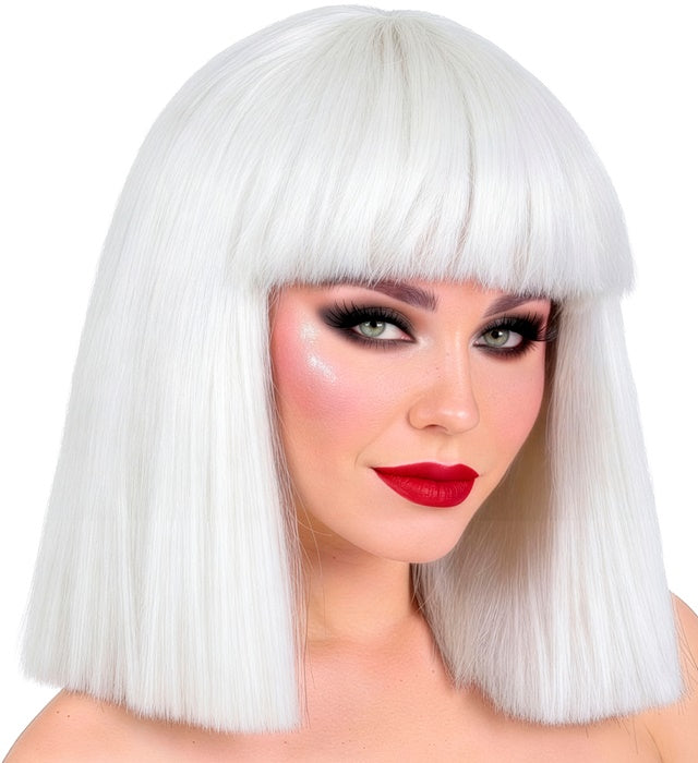 Weiße voluminöse Showgirl-Perücke in Box für Fasnacht und Karneval