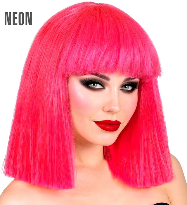 Neon pinke Showgirl-Perücke in auffälligem Design für Fasnacht und Karneval