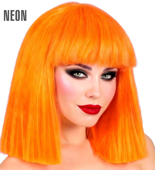 Neon orange Showgirl-Perücke in Box für Fasnacht und Karneval