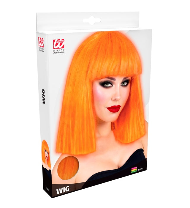 Neon orange Showgirl-Perücke in Box für Fasnacht und Karneval