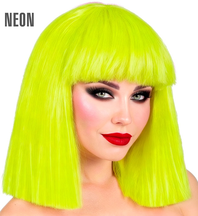 Neon gelbe Showgirl-Perücke in Box für Fasnacht und Mottoparty