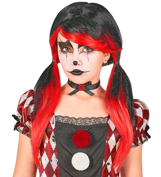 Rote Killer Clown Perücke in Box für Fasnacht und Karneval