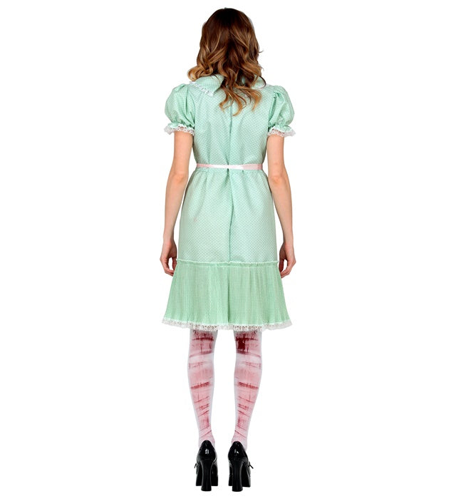 Killerpuppe-Kostüm mit Kleid, Gürtel und Strümpfen für Fasnacht und Halloween
