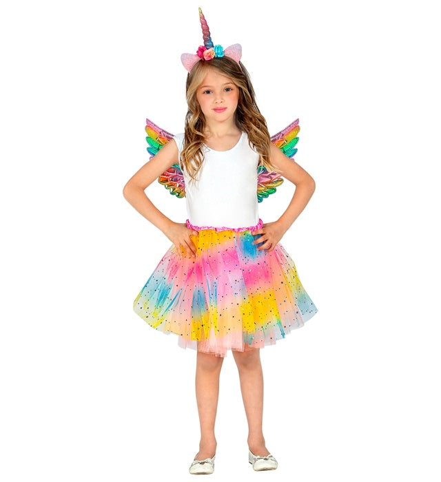 Einhorn Kinderkostüm bestehend aus Tutu, Flügeln und Haarreif mit Einhornhorn