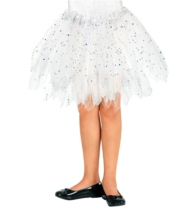 Weisser glitzernder Kinder Tutu 30 cm mit elastischem Bund für Fasnacht