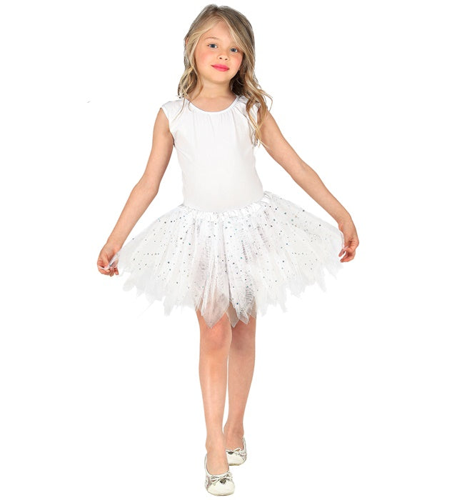 Weisser glitzernder Kinder Tutu 30 cm mit elastischem Bund für Fasnacht