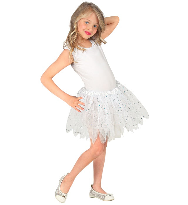 Weisser glitzernder Kinder Tutu 30 cm mit elastischem Bund für Fasnacht