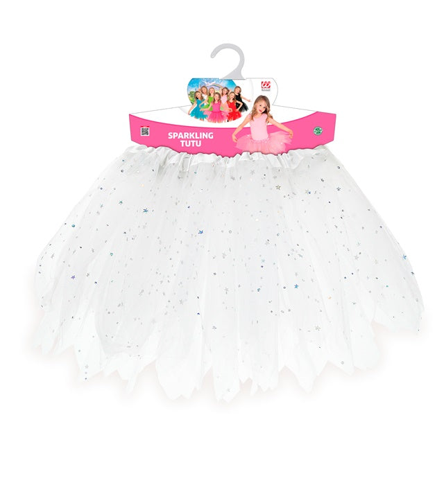 Weisser glitzernder Kinder Tutu 30 cm mit elastischem Bund für Fasnacht
