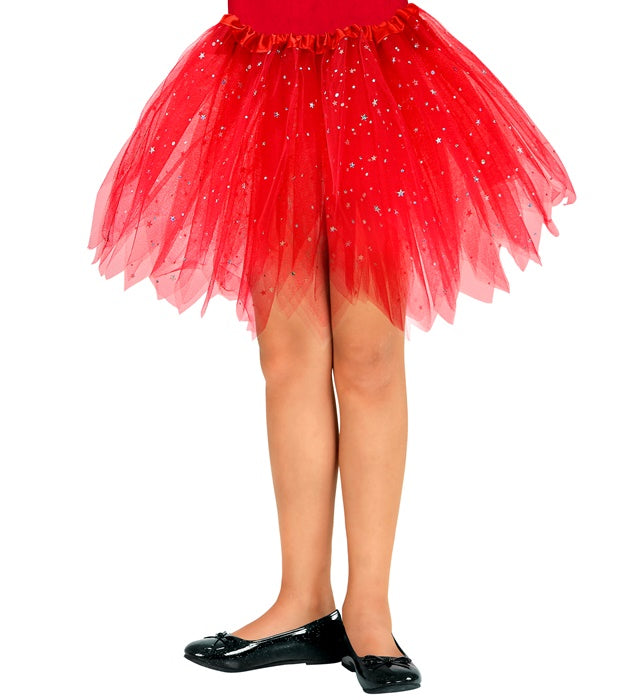 Roter glitzernder Tutu Rock 30 cm auf weißem Hintergrund