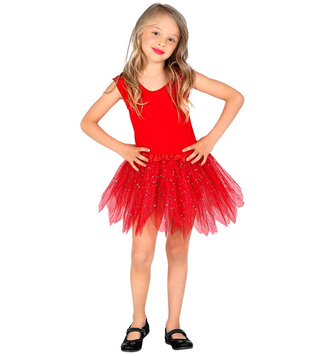 Roter glitzernder Tutu Rock 30 cm auf weißem Hintergrund