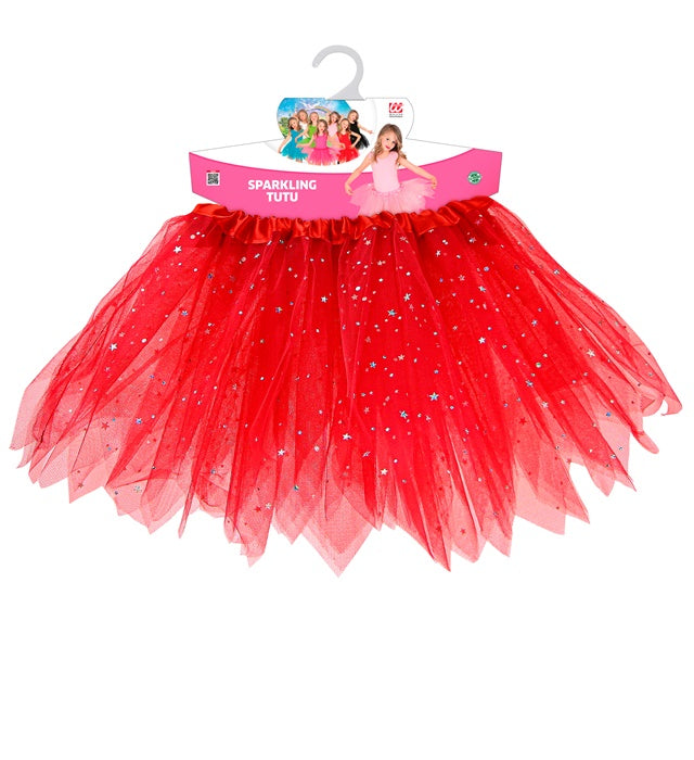 Roter glitzernder Tutu Rock 30 cm auf weißem Hintergrund