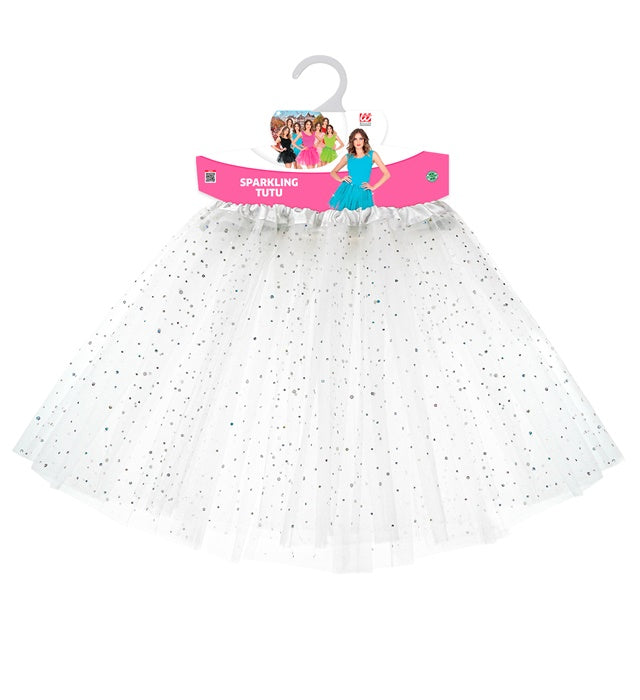 Weißer glitzernder Tutu 40 cm für Fasnachtskostüm