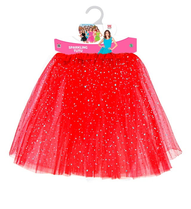 Roter glitzernder Tutu 40 cm als Kostümzubehör für Fasnacht