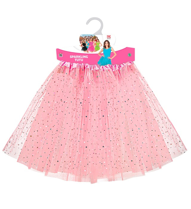 Rosa glitzernder Tutu Rock 40 cm für Fasnacht und Karneval
