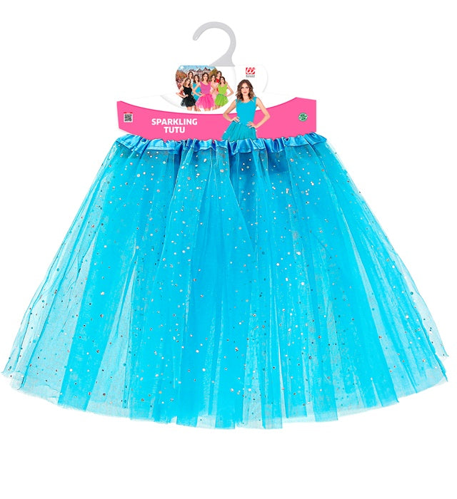 Hellblauer glitzernder Tutu Rock 40 cm für Fasnacht und Karneval