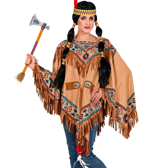 Farbenfroher Indianerinnen Poncho mit traditionellem Muster für Fasnacht und Karneval