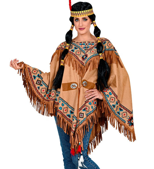 Farbenfroher Indianerinnen Poncho mit traditionellem Muster für Fasnacht und Karneval