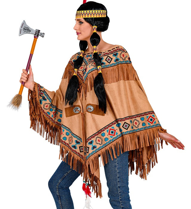 Farbenfroher Indianerinnen Poncho mit traditionellem Muster für Fasnacht und Karneval