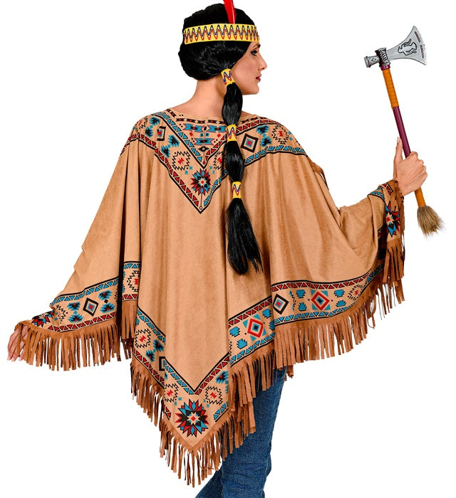 Farbenfroher Indianerinnen Poncho mit traditionellem Muster für Fasnacht und Karneval