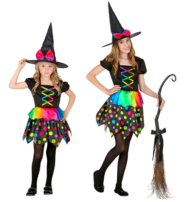 Schwarzes Hexen-Kleid mit passendem spitzem Hexenhut für Fasnacht