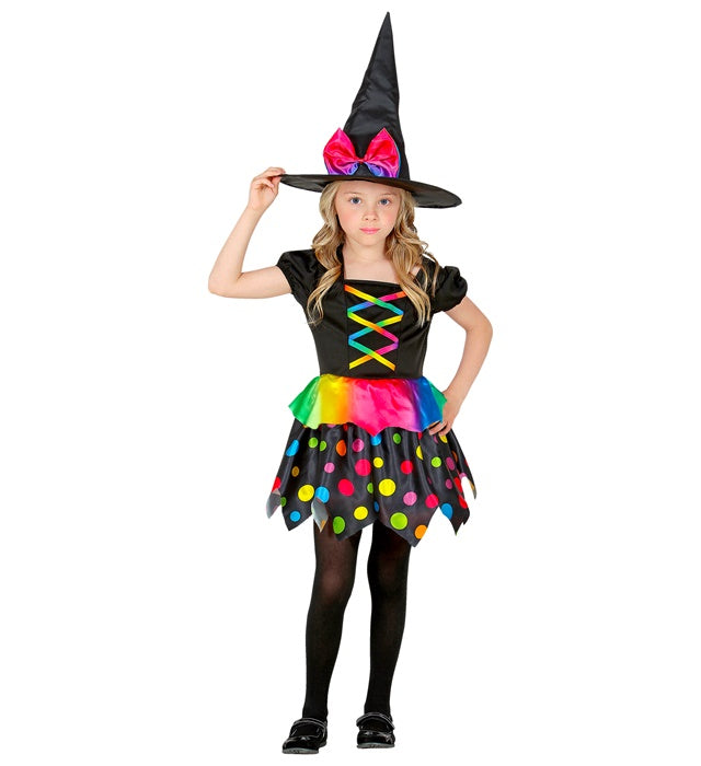 Schwarzes Hexen-Kleid mit passendem spitzem Hexenhut für Fasnacht
