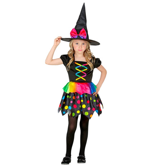 Schwarzes Hexen-Kleid mit passendem spitzem Hexenhut für Fasnacht