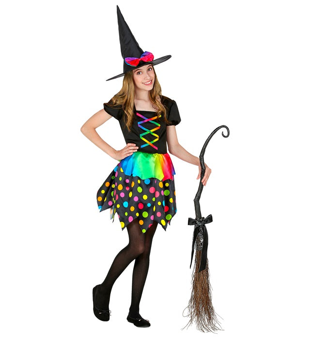 Schwarzes Hexen-Kleid mit passendem spitzem Hexenhut für Fasnacht