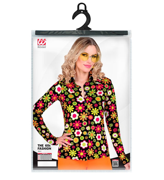 Blumige 60er-Jahre Bluse im Flower Power Stil für Fasnacht