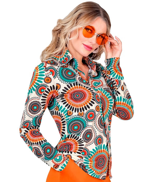 60er Jahre Vintage Bluse mit Retro-Muster für Fasnacht und Karneval