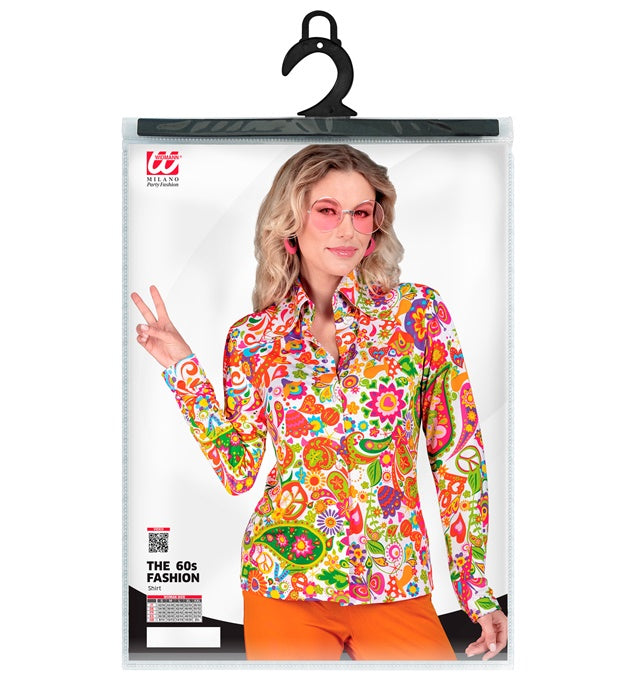 THE 60s FASHION Peace & Paisley Bluse mit buntem Paisley-Muster und Peace-Zeichen